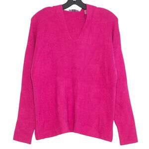 NWT T Tahari Sweater Hoodie Ribbed Y2K Old Money Cozy Bold Casual Hot Pink Small